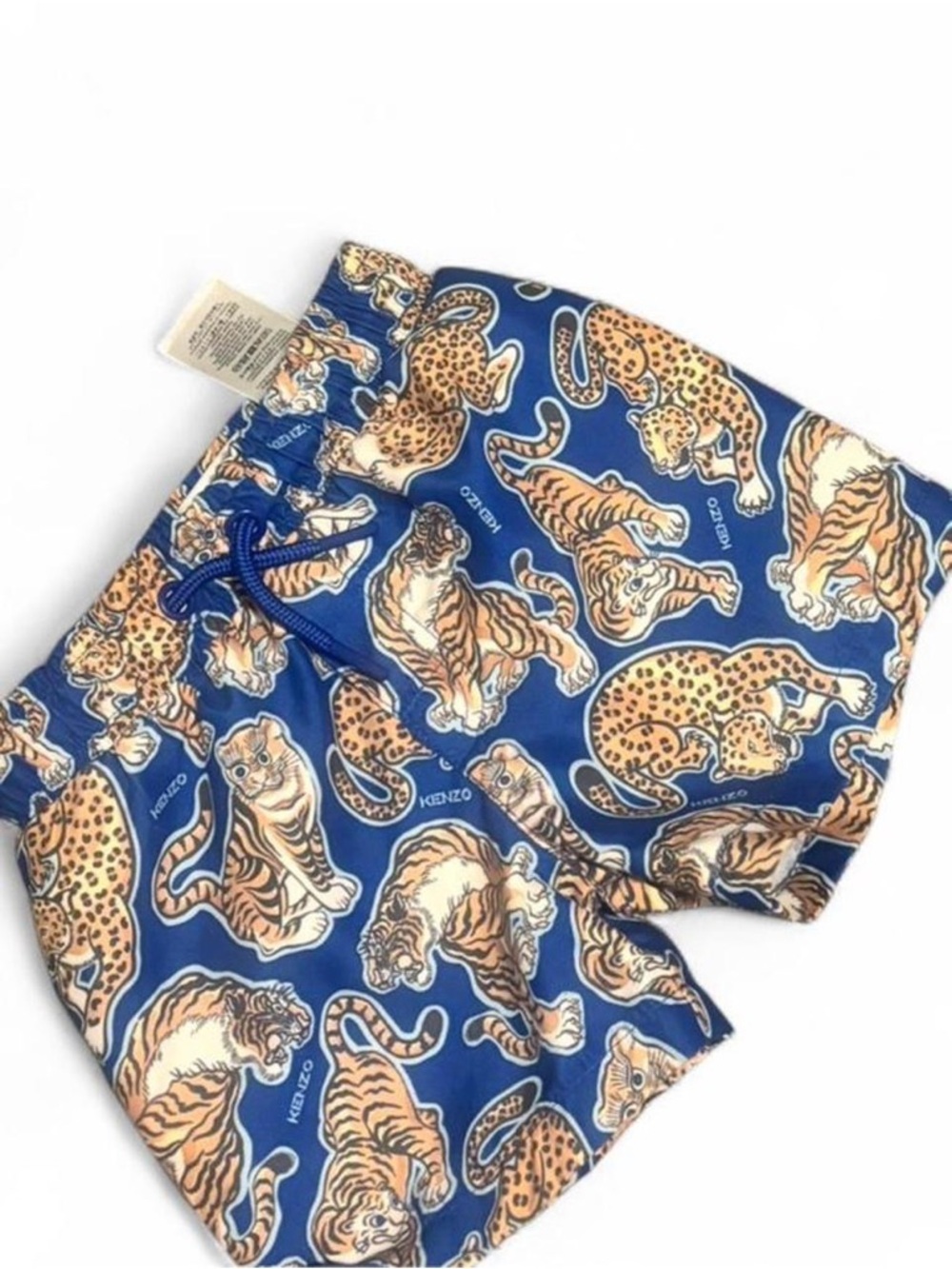 Kids Blue Swim Shorts with Tiger Print